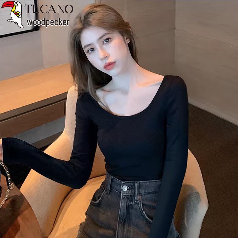 Woodpecker Women s Slim-fit Double U-Neck Long Sleeve Base Layer Top 2XL