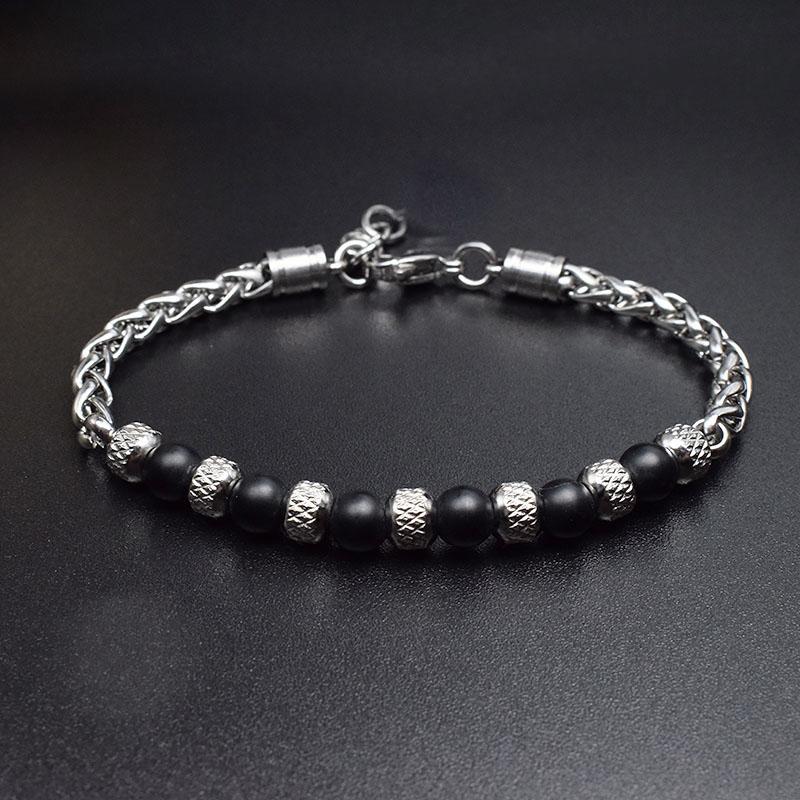 Noter Stainless Steel Braelet Men Adjustable Chain Link Braclet Homme 6mm Natural Sodalite Onyx Tiger Eyes Braslet Pulsera Gift