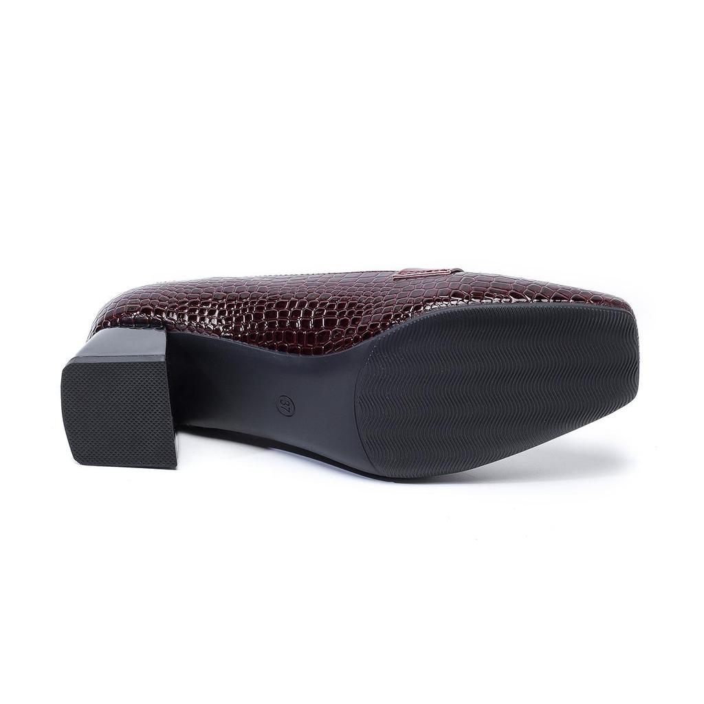 Women's Patent Leather Square Toe Chunky Heels, Mid-Cut in Plus Size 43 - European & American Style High Heels.