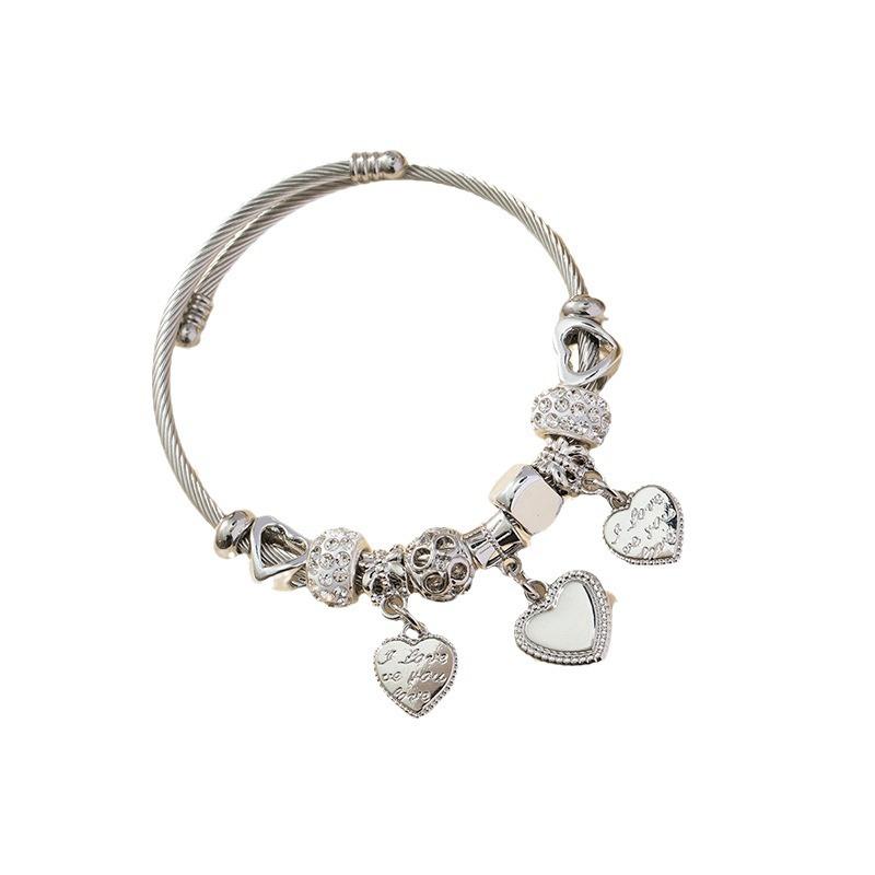 DIY Beaded Bracelet with Stainless Steel Loop Charms Crystal Rhinestone Ball Alloy Heart Letter Charms Jewelry