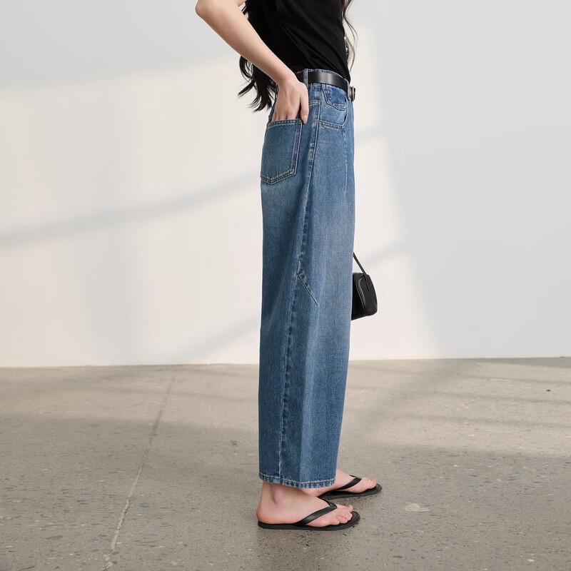 Women's Retro High-Waist Washed Loose Cropped Jeans