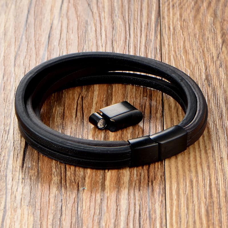 European and American stainless steel titanium steel leather rope bracelet, men's cool personalized versatile bracelet jewelry