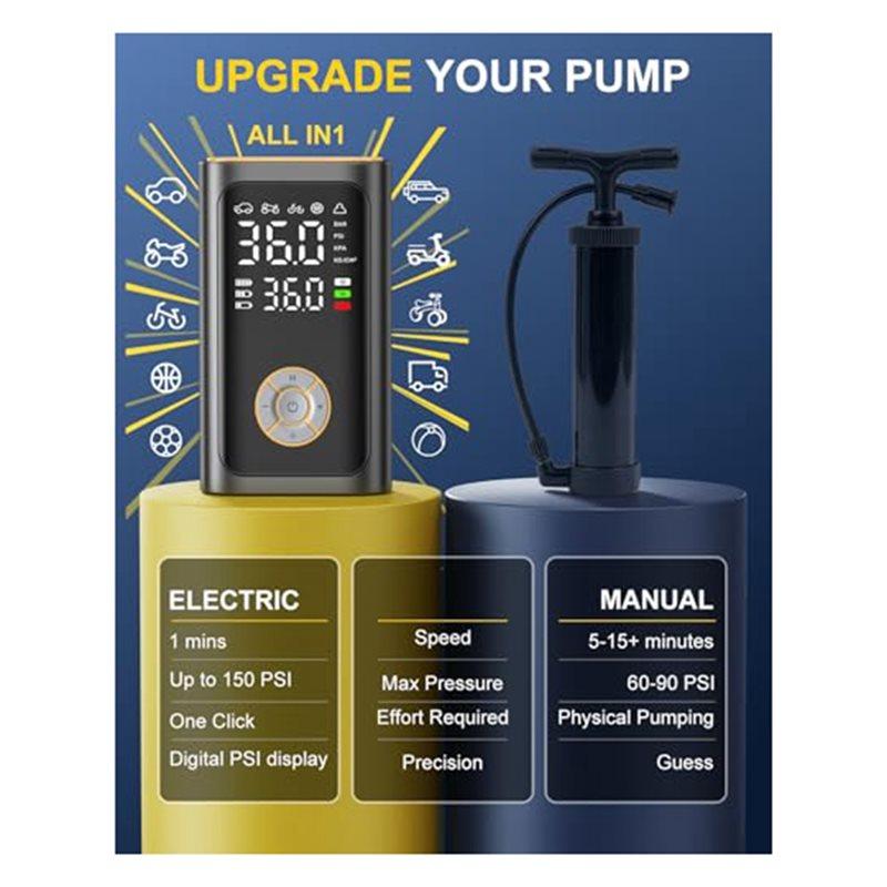 Tire Inflator Portable Air Compressor With Digital Pressure Gauge 6X Fast Inflation Cordless Air Pump Tires LED Light