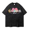 Unisex Oversized Washed Cotton Tee With Bold Letter Print Hip Hop Style Short Sleeve T-Shirt Fall