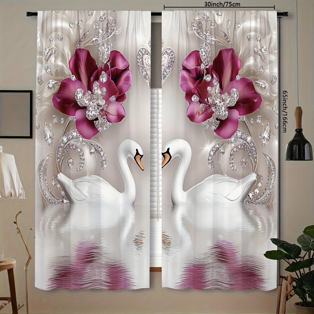 Set Of 2 Elegant Swan Floral Print Curtains Ideal Living Room Kitchen Bedroom Study Hotel Dining Home Decor Curtain For Made Polyester
