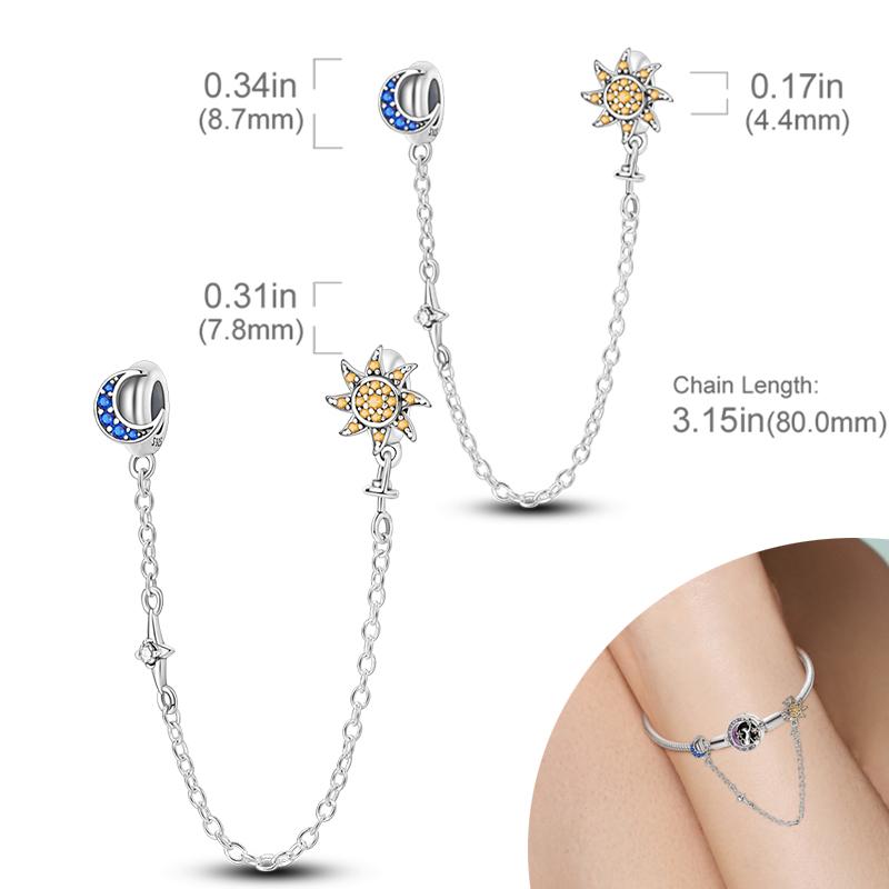 New 925 Silver Charms Bead Safety Chain Bead Fit Original Charms Bracelet Pendant Fine DIY Birthday Jewelry For Women