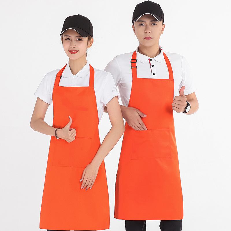 Waterproof Solid Color Apron - Unisex, Oil-Proof, Fashionable for Kitchen & Restaurant, Custom Logo Printing Available.