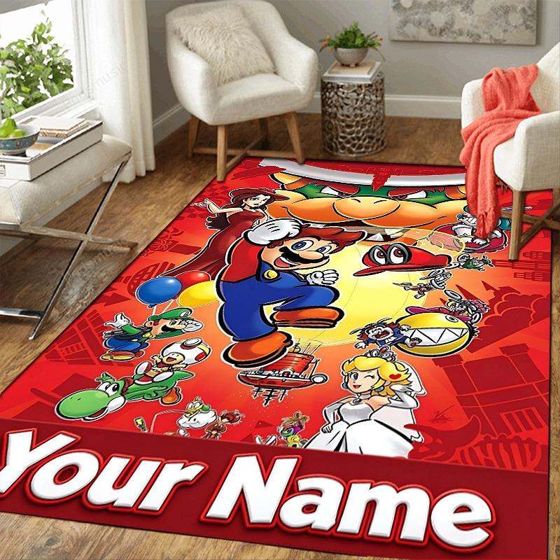Custom 1Pc Super Mario Kart Custom Flannel Personalized Rug Non Slip Floor Mat Soft Carpet for Living Bedroom Office Home Decor Gift