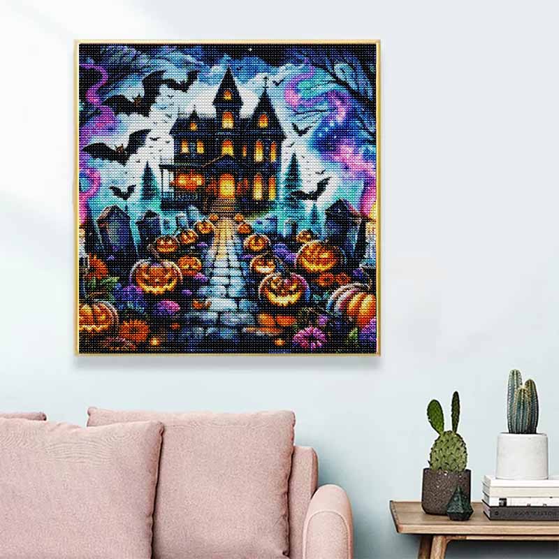 DIY Diamond Art Painting Kit Halloween Haunted House Pumpkin Bats Pattern Full Drill Canvas Creative Handmade Craft Gift for Adults