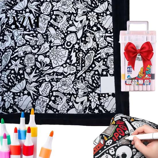 Soft Polyester Blanket for Painting DIY Coloring with 24 Markers, Color Your Own Blanket, 59" X Unique Birthday Gift Kids 45" Cozy Throw Sofa,