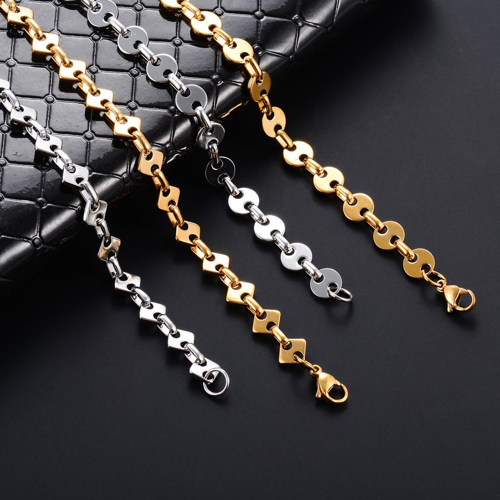 8mm Geometric Stainless Steel Round Square Link Chain Necklace for Women Men Handmade Gold Plated Choker Metal Jewelry