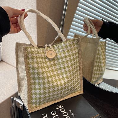 Small Fresh Ins Handheld Linen Bento Bag for Women In Summer Hand Carrying Linen Small Shoulder Bag Imitation Shopping Bag