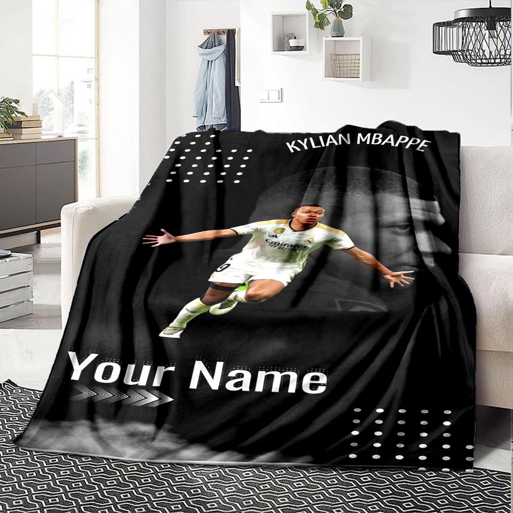 Mbappé Customize Text Blanket Gift Personalized Blanket Comfortable Versatile for Chair Seaside Living Room Bed Four Seasons Multipurpose