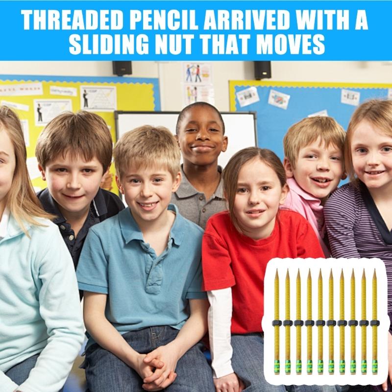 Quiet Wooden Threaded Pencil With Rotating Metal Nut Design For Classroom Concentration Focusing Aid Stress Relief Tool