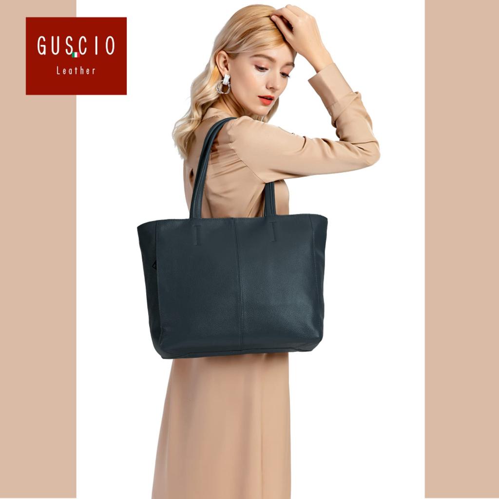 Guccio Leather Women's A4 Size Genuine Leather Bag, High-Quality 100% Cowhide Leather, Zippered Tote Bag, Unisex, Shoulder Bag, Simple Design,
