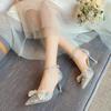 Fashion 2024 New Pearl Bowtie Thin Heels Wedding Shoes Women Bing Shiny Ankle Strap Pumps Woman Sexy Pointed Toe Sequins High Heel Shoes