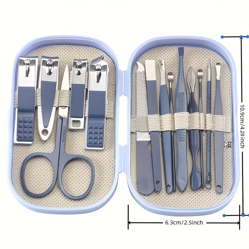 A Set Of 14pcs Stainless Steel Manicure And Pedicure Tools, Featuring Modern Style Concave Edge Nail Clippers And Grooming Tools