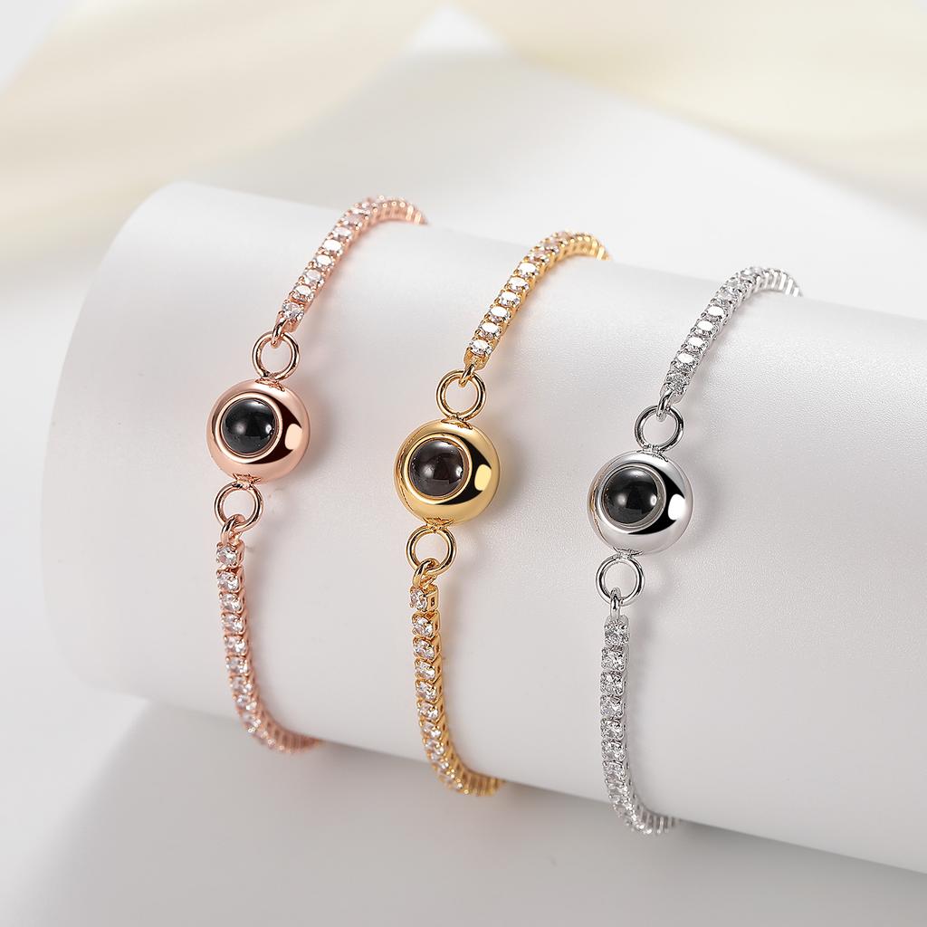 Luxusstil Schmuckdesign Benutzerdefinierte Foto Projektion Armband Kupfer Messing Zirkonia Damen Herren Tennis Kette Armband