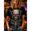 Fashion Women Skeleton Pattern Print T Shirt Funny Casual O-neck Short Sleeves T-shirt Summer Female Tee Shirt
