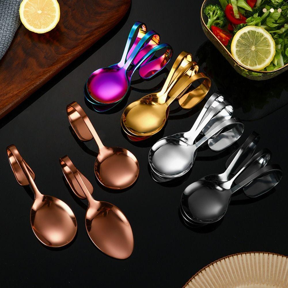 

Stainless Steel Arc Soup Spoon Rustproof Dessert Spoons Cutlery Serving Spoons Sauce S-Rose Gold