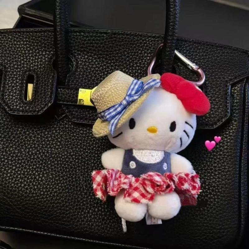 Summer Cat Plush Keychain Cartoon Kt Cat Stuffed Doll Keyring Lovely Bag Pendant Bag Hanging Decoration Gift