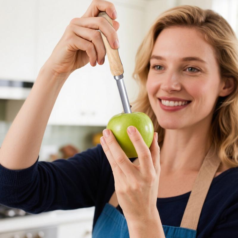 Corer Tool Kitchen Stainless Steel Pear Pitter Anti-Slip Manual Kitchen Corer with Wood Handle for Fruit Slicing Cooking Salad