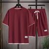 Men Waffle Summer Round Neck T-shirt Shorts Two-piece Men's Suit Comfortable Thin Fake Two-piece Short-sleeved Suit