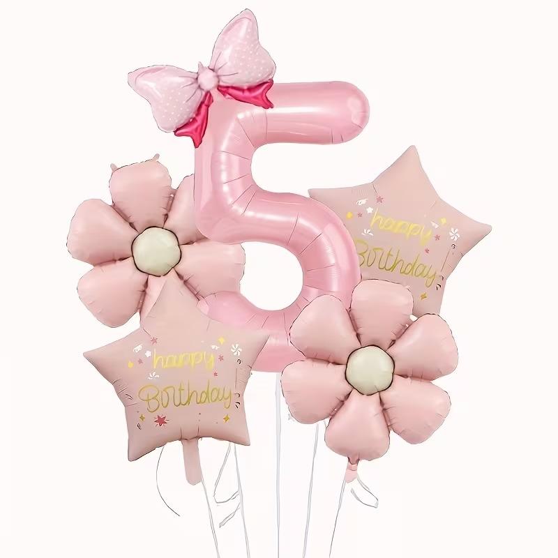 6Pcs 40inch Pink Foil Number with Stars and Daisy Balloon Set Girls‘ Parties Weddings Baby Showers Digital Decorations Supplies