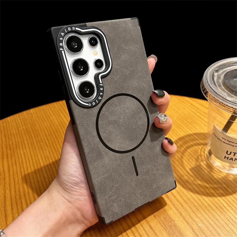 Retro Leather For Magsafe Magnetic Wireless Charge Case For Samsung S25 S24 Ultra Plus S22 S23 Ultra Shockproof Protection Cover
