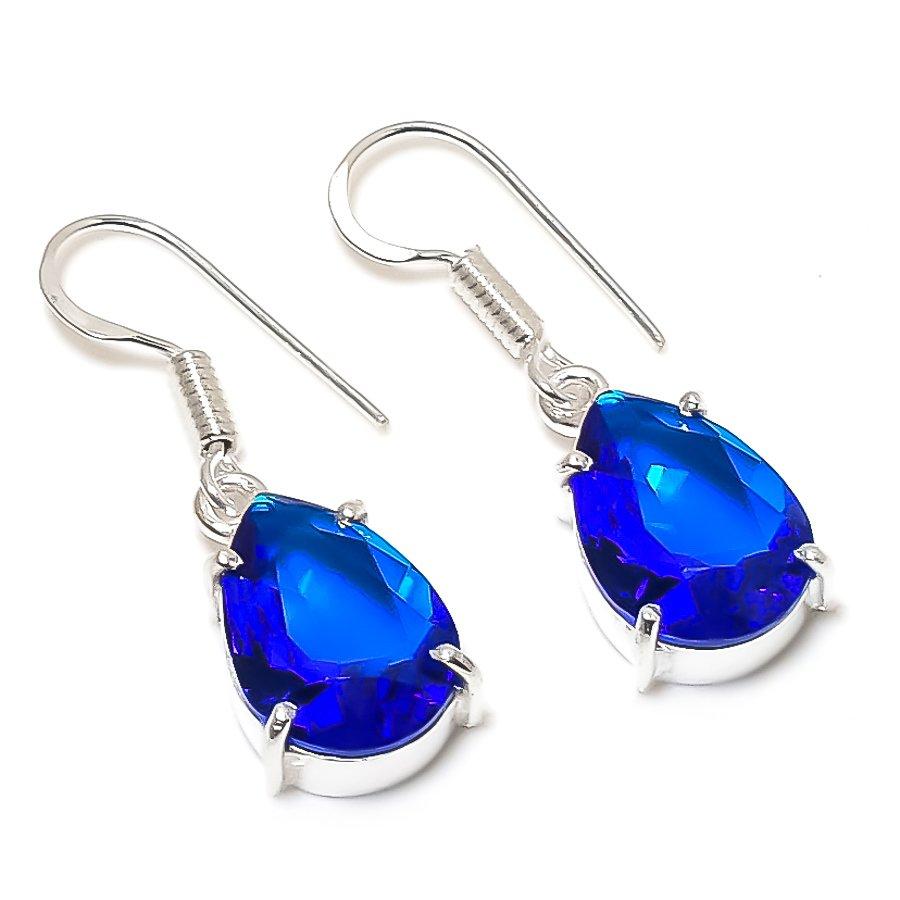 

London Blue Topaz Gemstone Handmade Ethnic Jewelry Earring 1.30 SR-7853