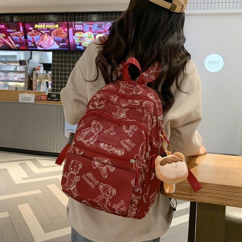 New Cute Bear Junior High School Backpack Large Capacity Girl Ultra Light Burden Reduction Ridge Protection Strong Durable Backpack Fashion
