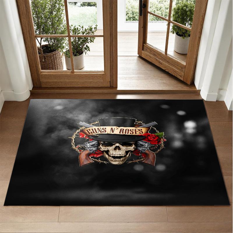 Guns N’ Roses Design Crystal Velvet Rug Soft Decorative Mat for Bedroom Entrance
