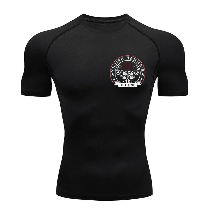 Baki Print Compression Shirts for Men Athletic Quick Dry Tshirts Tees Tops Gym Workout Fitness Undershirts Baselayers Rash Guard