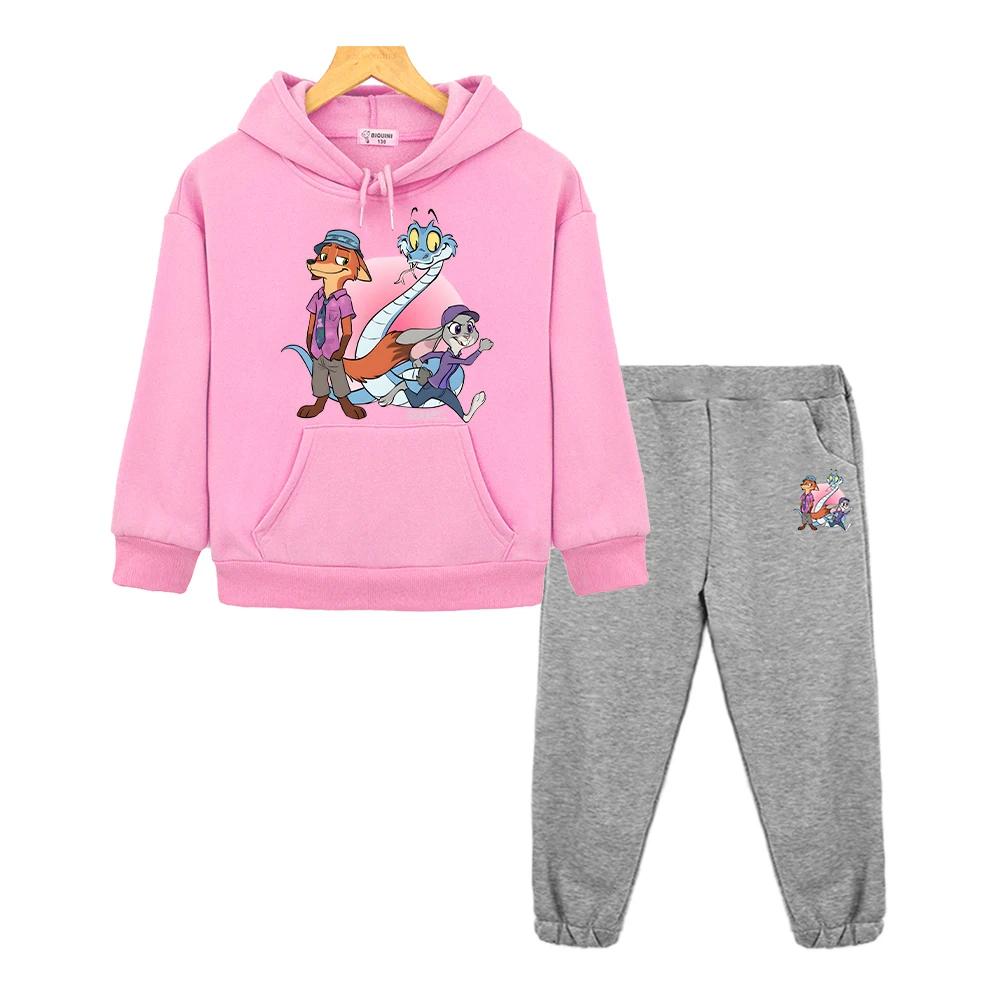 Zootopia 2 pullover+Pant Boy Girls Hooded Sports Sets Y2k Sudadera Casual Hoodies Fleece Sweatshirt Kids Boutique Clothes