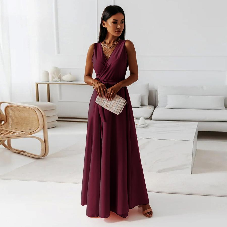 Women's New Bow V-Neck Long Evening & Formal Gown Dress for Women