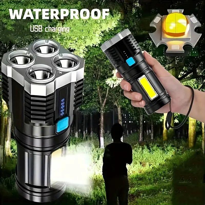 Cross-Border Quad-Core LED Rechargeable Flashlight with COB Side Light