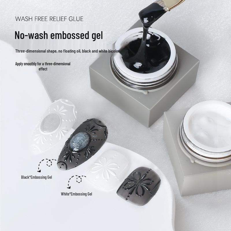 SULLMAR Japanese Style 3D Embossed Nail Art Gel: Black & White High Saturation Colors, 5g.