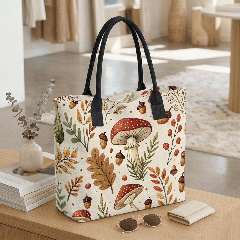 Mushroom Print Tote Bag Casual Shopping Shoulder Bag