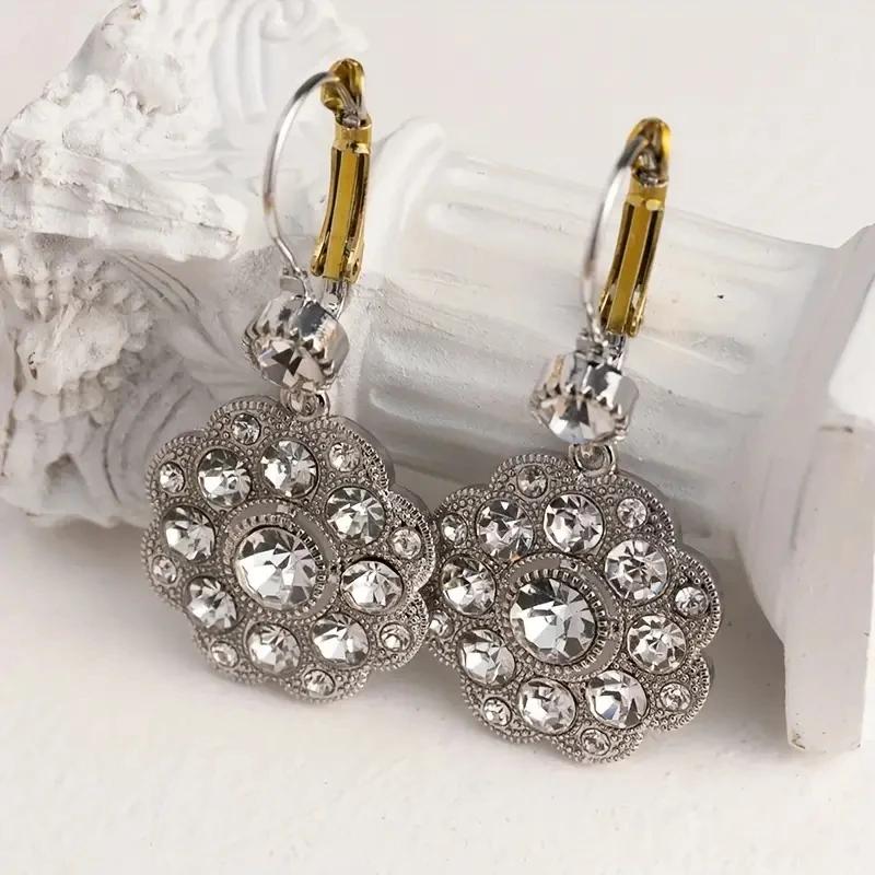 Round White Stone Earrings Delicate Personality Silver Color Geometry Dangle Earrings for Women Jewelry