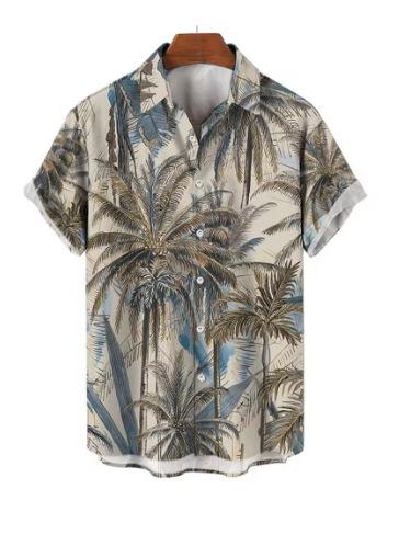 Hawaiian Palm Tree 3D Printed Shirt Cool Summer Street Short Sleeve Shirt Top Lapel Button Ultra
