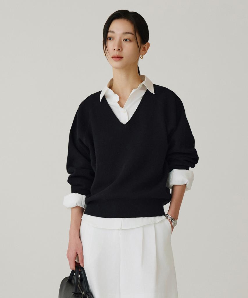 Siyajyu Sikn2181 Balloon V-Neck Loose Fit Knit_Black