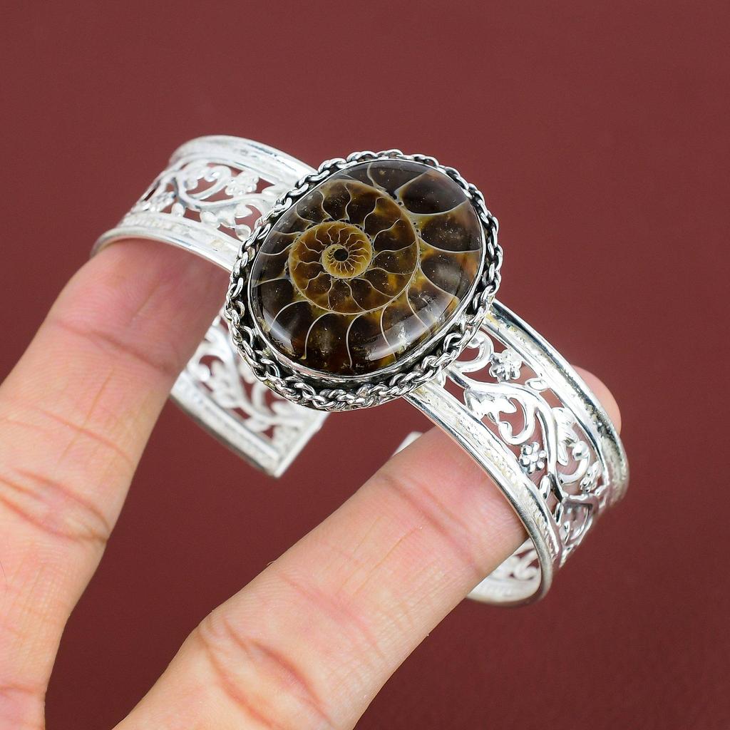 Bransoletka z skamieniałością amonitu i kamieniem szlachetnym Srebro Sterling 925 Regulowana Bransoletka Unikalna Biżuteria Ręcznie robiona Bransoletka Prezenty Dla Niej Zupełnie Nowa Bransoletka