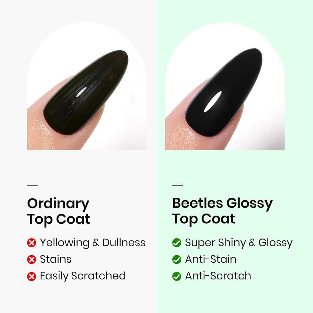 Beetles 15ml Gel Base Top Coat Set For Gel Nail Polish No Superb Shine Top Coat No Lamp Essential for Manicures Christmas Kit 2-Pack & - - Wipe-Off,