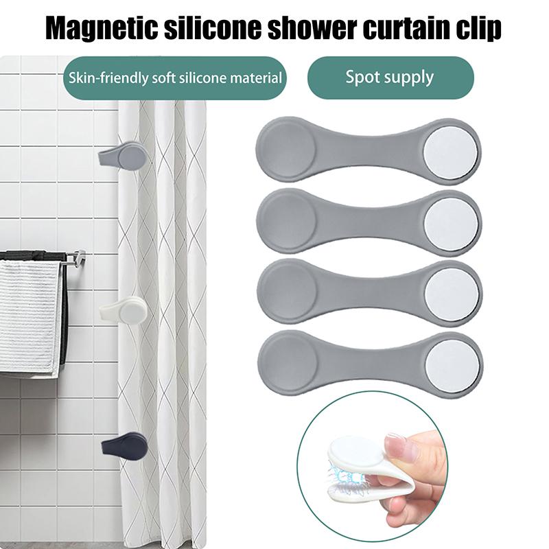 Magnetic Silicone Shower Curtain Clips For Liner, Self Adhesive Windproof Splash Holders Prevent Water Splashing Out