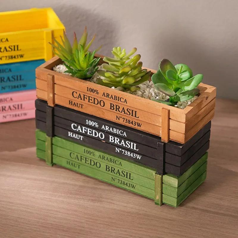Retro Garden Plant Pot Vintage Wooden Storage Box for Sundries Stationery Pen Box Succulents Flower Pots Balcony Home Decoration