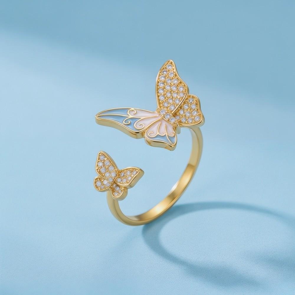 Enamel Butterfly Open Ring Delicate Finger Jewelry Butterfly Zircon Ring Ladies Jewelry