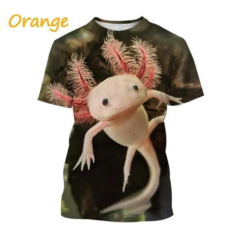 Hot Sale New Axolotl 3D Printed T-shirt Personality Animal Unisex Comfortable Round Neck Print Streetwear Tops Men Women Tees