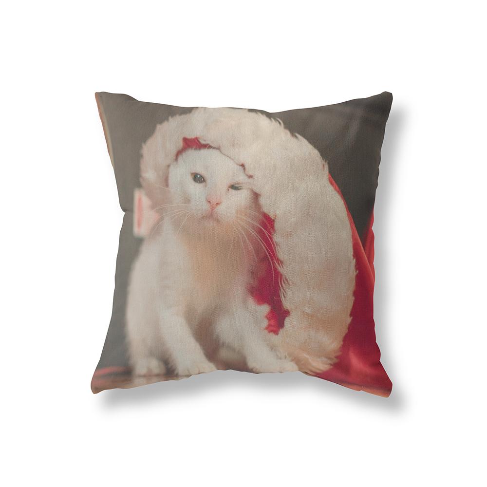 Merry Christmas Cute Dog Print Pattern Polyester Cushion Cover Home Living Room Sofa Decoration Square Pillow Pillow Cover