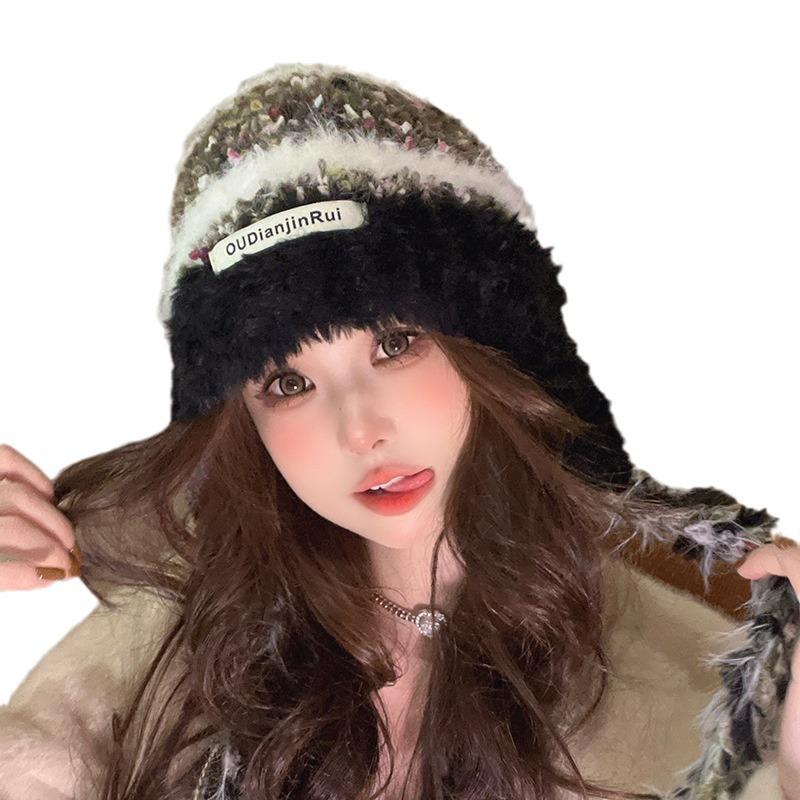Maillard Wool Hat for Women with Winter Face Showing Small Thickened Warm Braids Ear Protection Hats with Cold Protection Versatile Plush Knit Hats