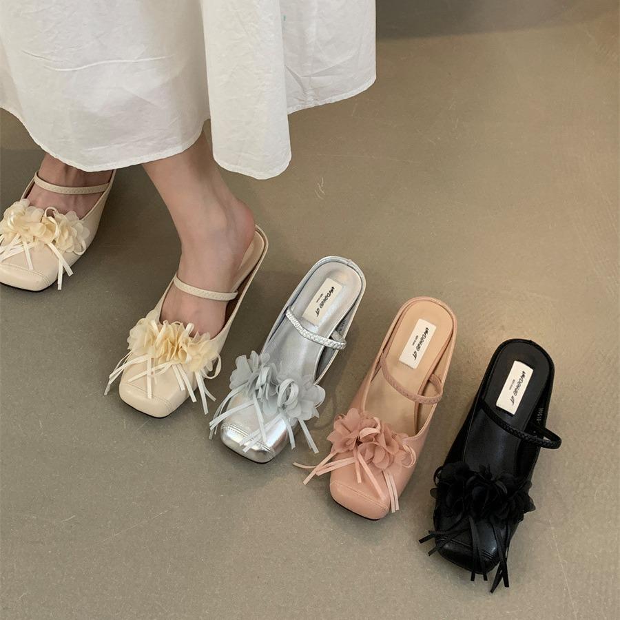 

2025 Silver Hidden Heel Closed-Toe Women s Mule with Strap and Thick Sole 36 рожевий